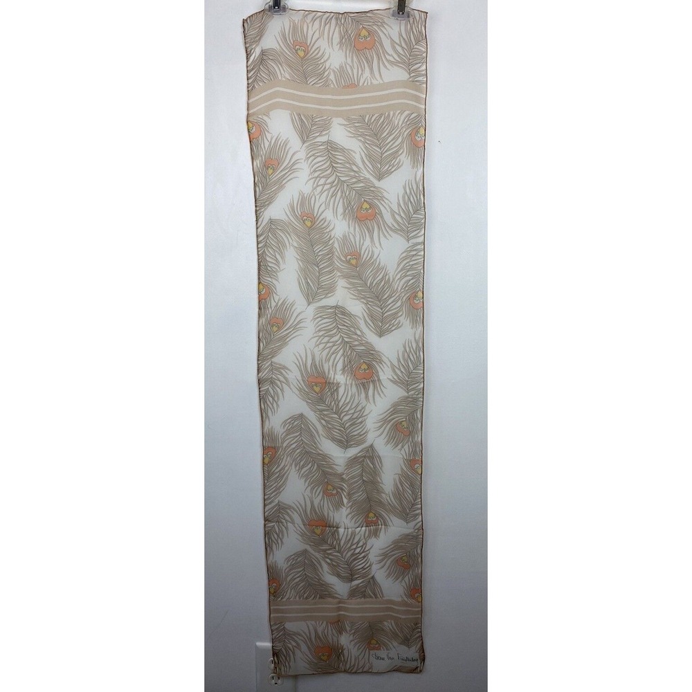 Diane Von Furstenberg Scarf Silk Feather Print Oblong 48" x 13" Vintage